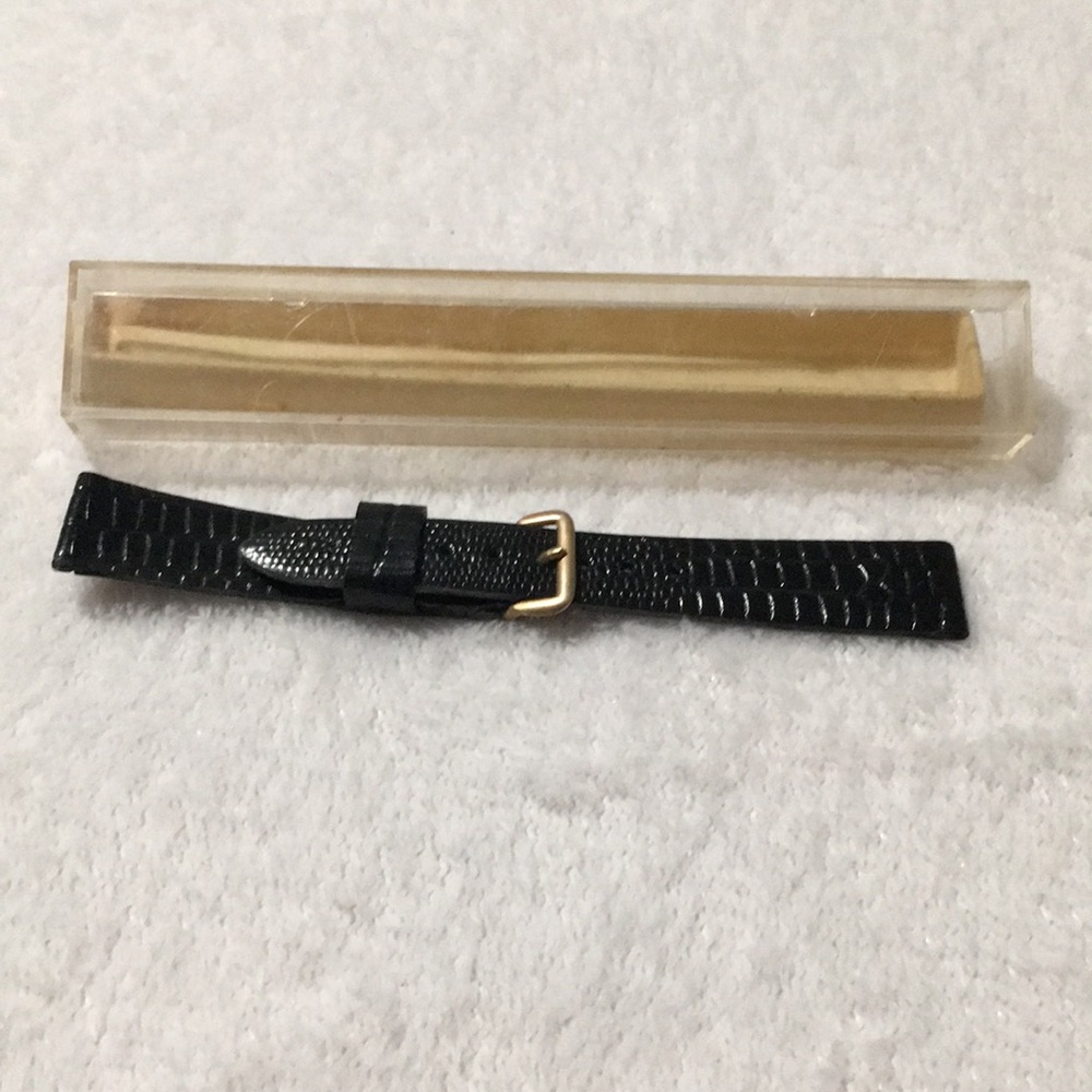 Kreisler woman’s black genuine leather Watchband with gold tone buckle NOS